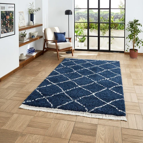 Boho 5413 Navy Berber Shaggy Moroccan Rug