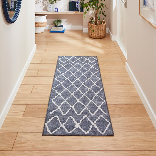Coral Blue Berber Modern Washable Rug Runner