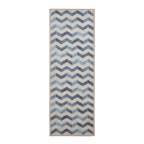 Coral Blue Geometric Waves Washable Rug Runner