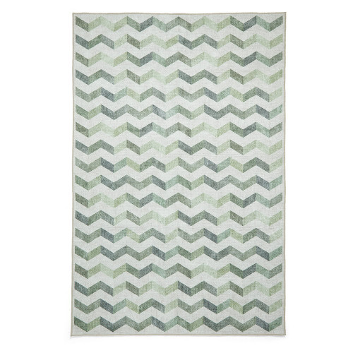 Coral Green Geometric Waves Washable Rug