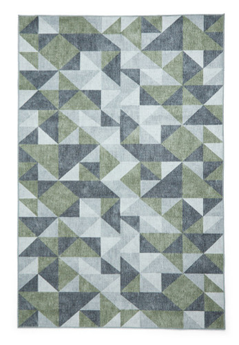 Coral Green Grey Geometric Washable Rug