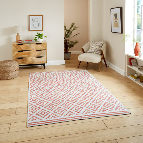 Coral Orange Modern Diamonds Washable Rug