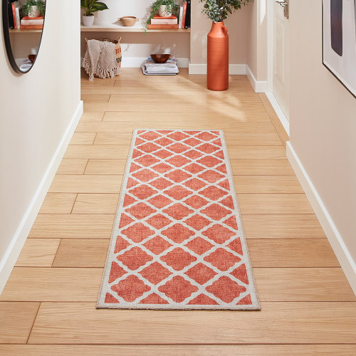 Coral Orange Modern Washable Rug Runner