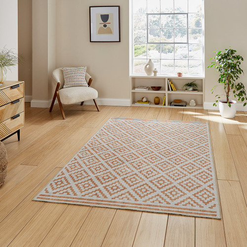 Coral Yellow Modern Diamonds Washable Rug