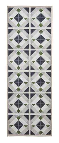 Victoria Grey Green Diamonds Washable Rug Runner