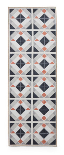 Victoria Grey Orange Diamonds Washable Rug Runner