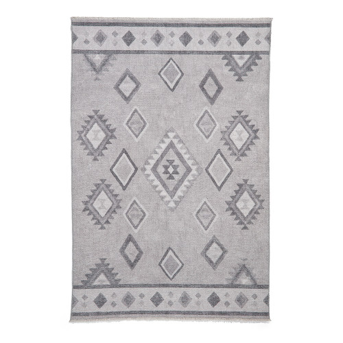 Whisper Grey Modern Diamonds Washable Rug