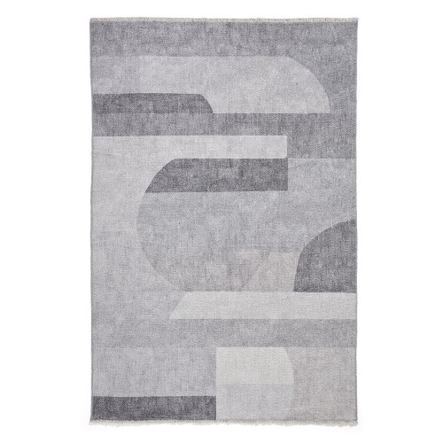 Whisper Grey Modern Geo Washable Rug
