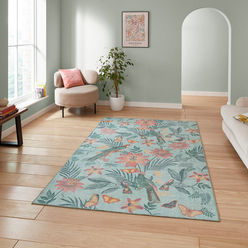 Catherine Lansfield Amaya Tropical Birds Washable Green Rug
