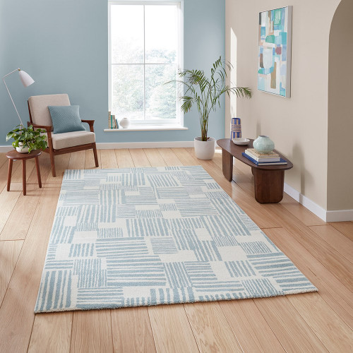 Catherine Lansfield Blocks Abstract Blue Rug
