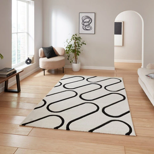 Catherine Lansfield Linear Curve Modern Geometric Mono Rug
