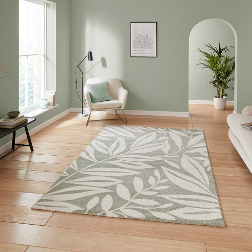 Catherine Lansfield Sorral Leaves Botanica Sage Green Rug
