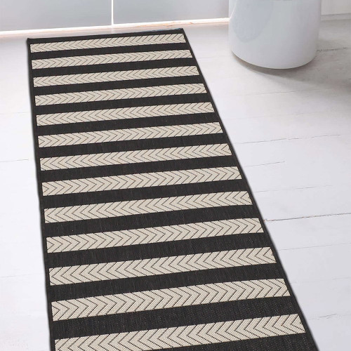 County Stripe Black Rug Runner bathroom