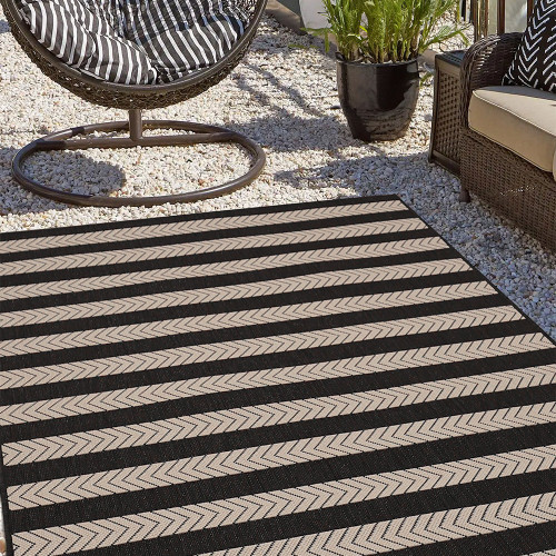 County Stripe Black Rug outdoors
