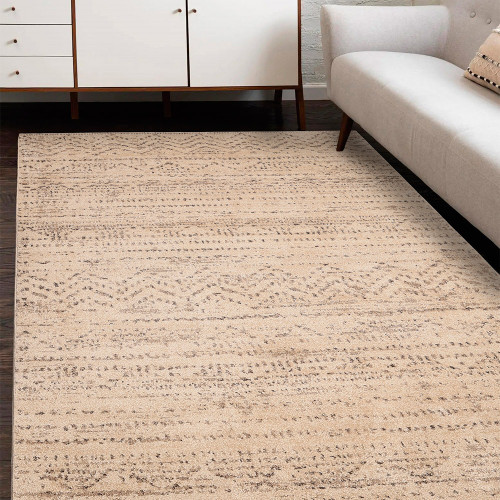 Freya Linezag Natural Rug in a living room
