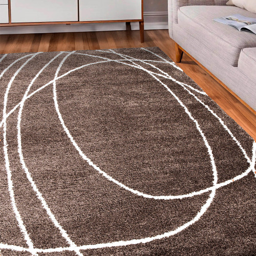 Halo Squiggle Taupe Rug in a living room