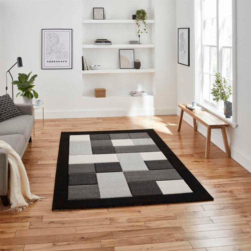 Modern Brooklyn Rug BRK04 Black Grey Runner
