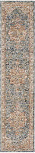 Sahar Traditional Silk Look Rug Ivory Blue Runner