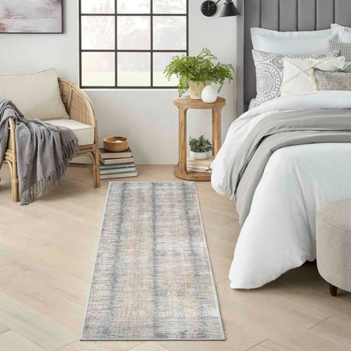 Contemporary Rug Abstract Hues Grey Gold Runner