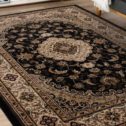 Victoria Traditional Black Classical Rug