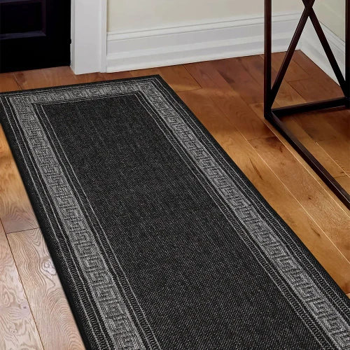 Flatweave Gel Greek Key Black Rug Runner