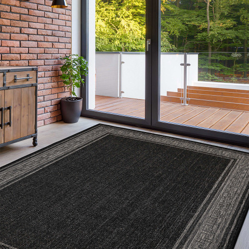Flatweave Gel Greek Key Black Rug