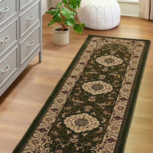 Victoria Traditional Green Rug Runner