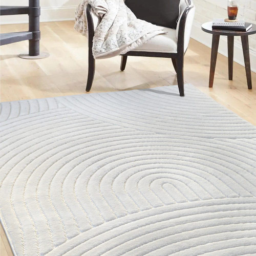 Malmo Curves White Contemporary Indoor Outdoor Rug