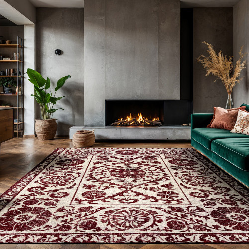 Suzani Zephyr Red 9734 Indoor Outdoor Washable Eco Rug