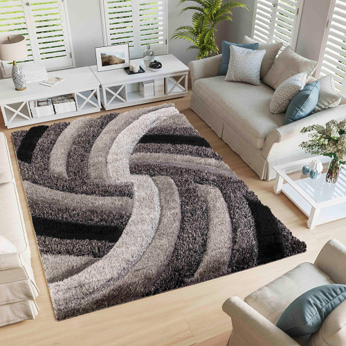 grey shaggy rug in living room