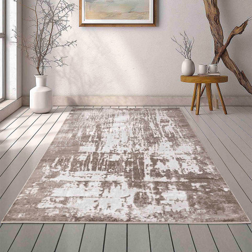 modern abstract abrasion stone rug in a living room