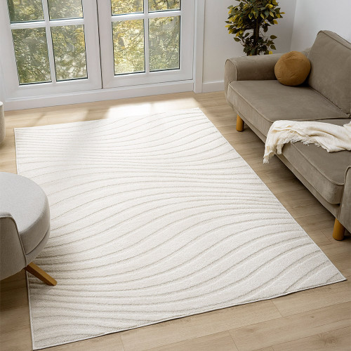 wave cream rug living room with sofa