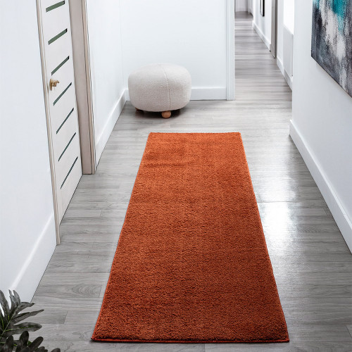 plain terracotta rug runner hallway