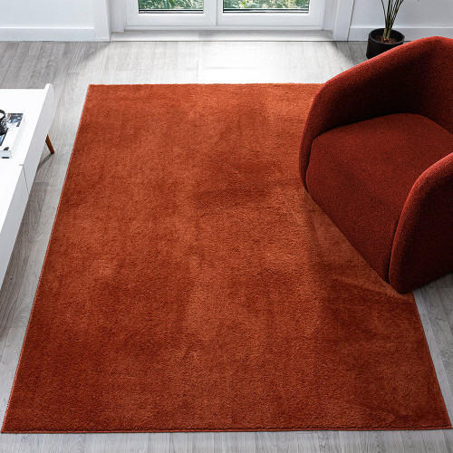 plain terracotta rug room