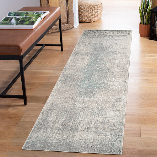 abstract grey rug runner portrait