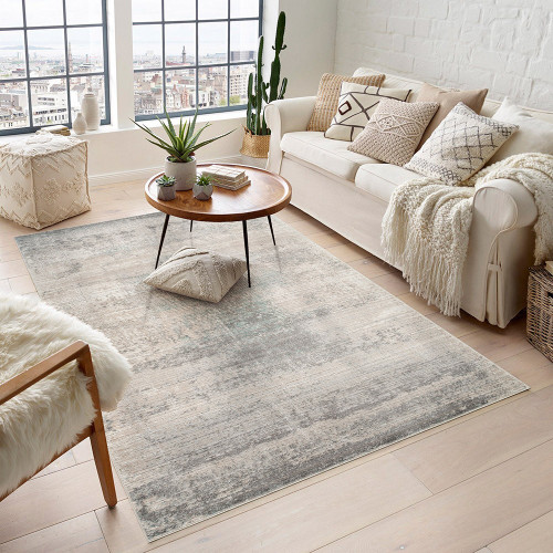 abstract grey rug in a living room