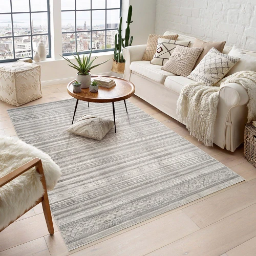 traditional grey rug in a living room
