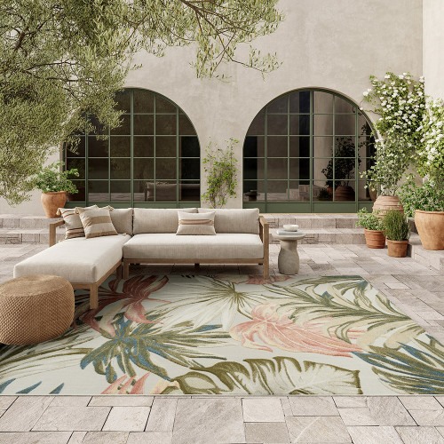 floral ivory green rug outdoors with furniture and plants
