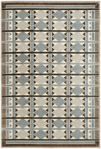 blue geometric rug portrait
