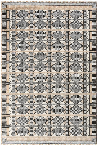 beige black geometric rug portrait