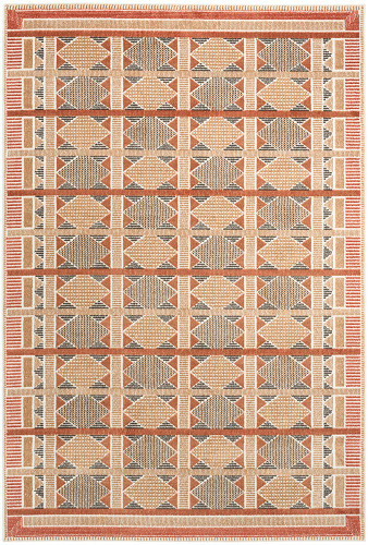 rust blue geometric rug portrait