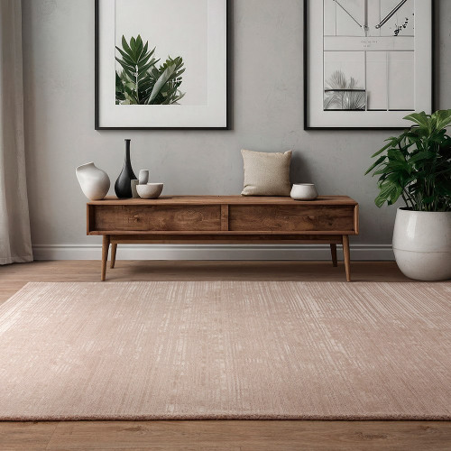 putty plain viscose rug in a living room with matching decor