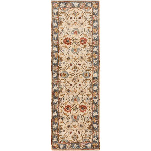 tan floral traditional wool rug portrait
