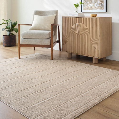 brown scandi rug in a room with matching decor