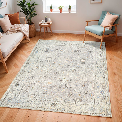 grey traditional rug in a room with matching decor