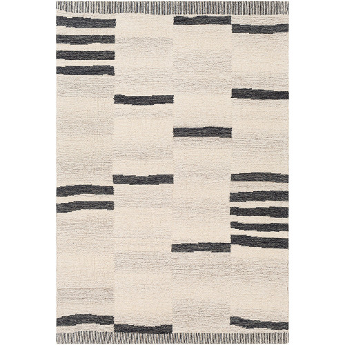 beige striped wool rug portrait
