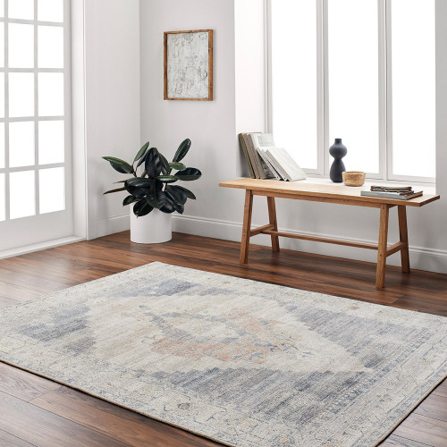 navy traditional rug in a room with matching decor