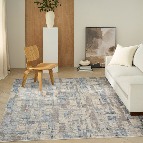 blue beige calvin klein rug in a room with matching decor