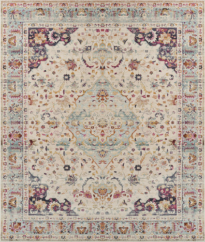 blue gold traditional rug portrait