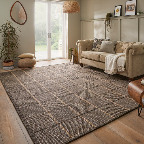 mocha rug in a living room with matching decor